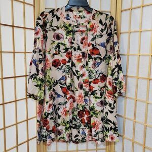 Umgee Floral Bell Sleeve Blouse Sz S